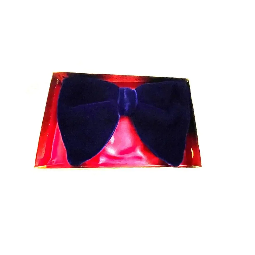 Vintage A La Scala Blue Velvet Bow Tie Silk Clip-On Ormond Rust Resist Box EUC